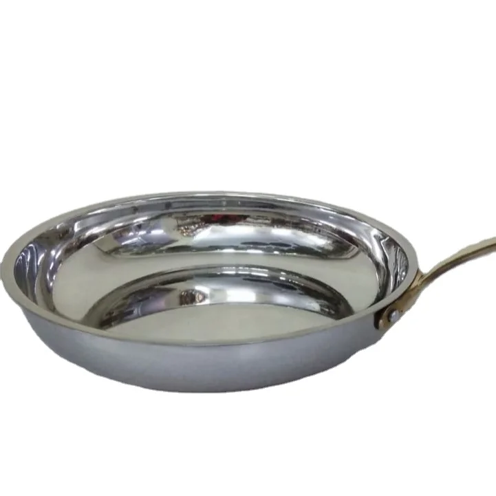 Stainless Steel Metal Round Shape Sauce Pan Serving Bowl With Big Brass Handle HORECA