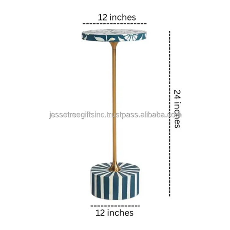 Bone Inlay Resin & Metal Pipe Coffee Table With Gold Powder Coating Finishing Round Shape Floral Design For Living Room