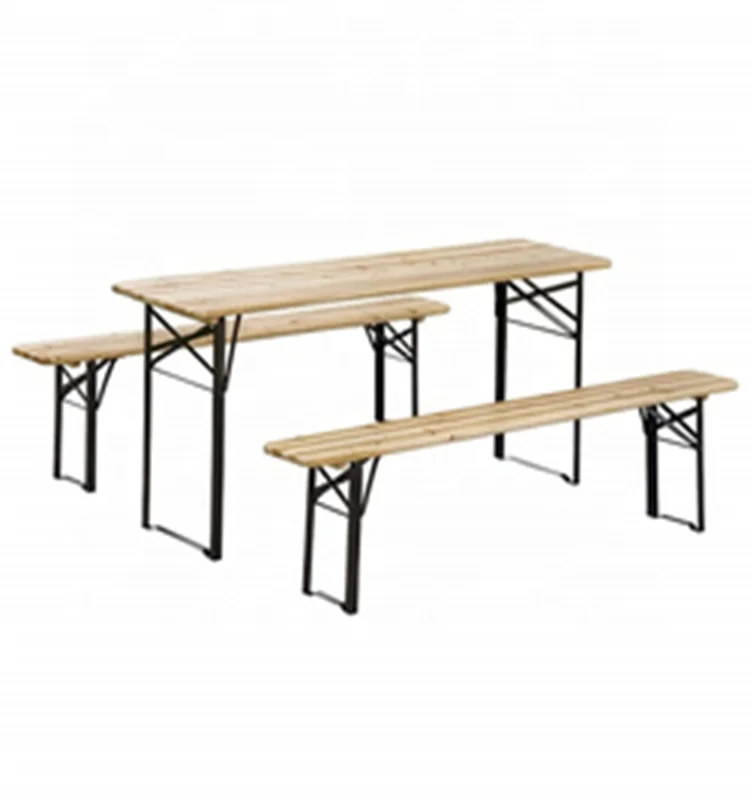 Outdoor Picnic Dining 6 FT Beer Foldable Solid Wooden Folding Table and Bench Set
