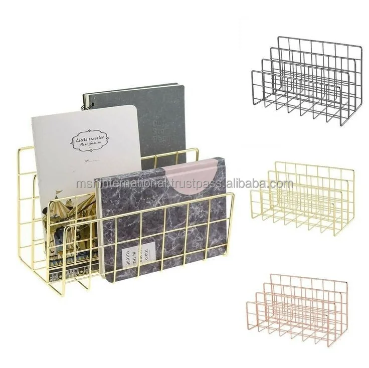 Maganzine storage rack  Brown Mesh Wire Design Metal Magazine Holder Rack Display Files Rack