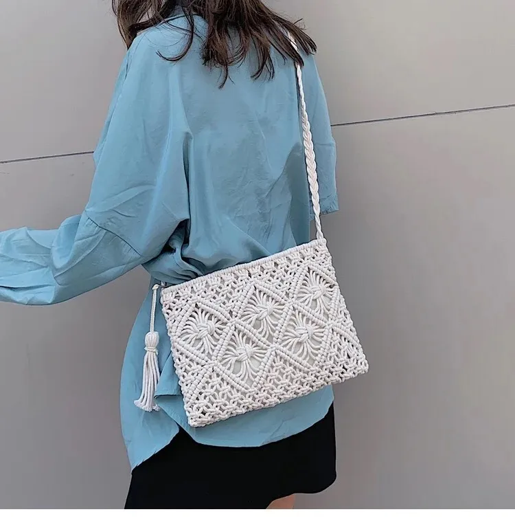 Wholesale 100% Handwoven Bohemian macrame Crochet Handbags with Large Shoulder Strip Buy Online from Isar International LLP