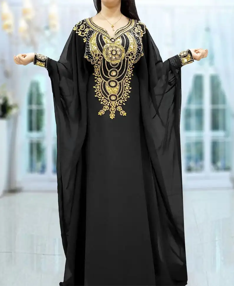 Muslim Clothing Manufacturers Custom Luxury Crystal Dubai Caftan Muslim Moroccan Kaftan