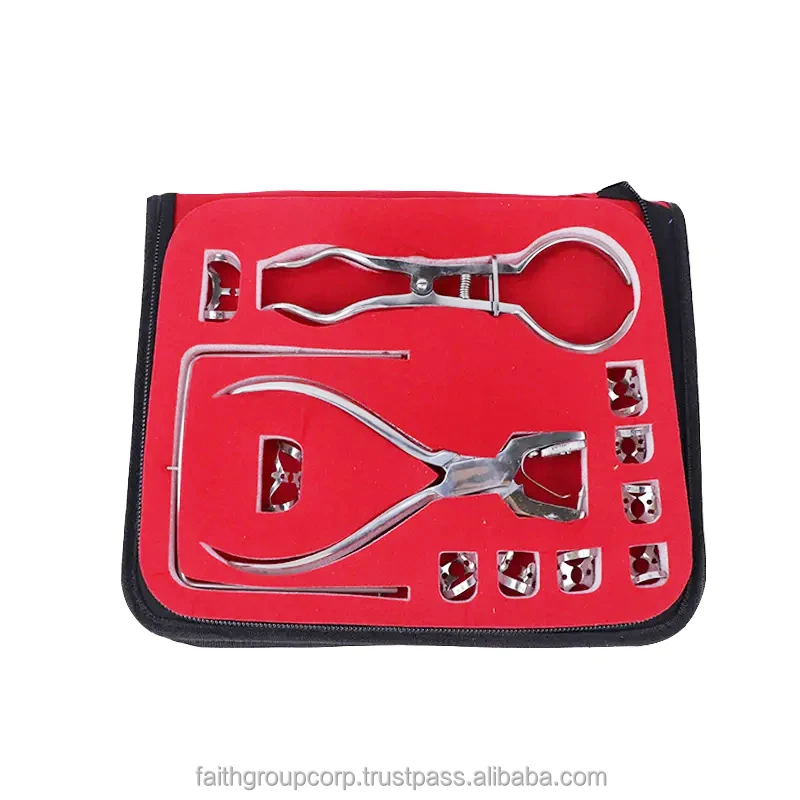 Dental Product Rubber Dam Kit12Pcs Stainless Steel Rubber Dam Kit Starter Dengan Klem