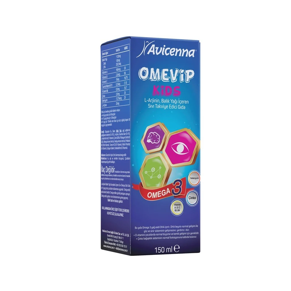 Avicenna Omevip Kids Omega 3 Syrup 150ml from Turkey L-Arginine Fish Oil Supplement Bone Development Best Price Herbal Supplemen
