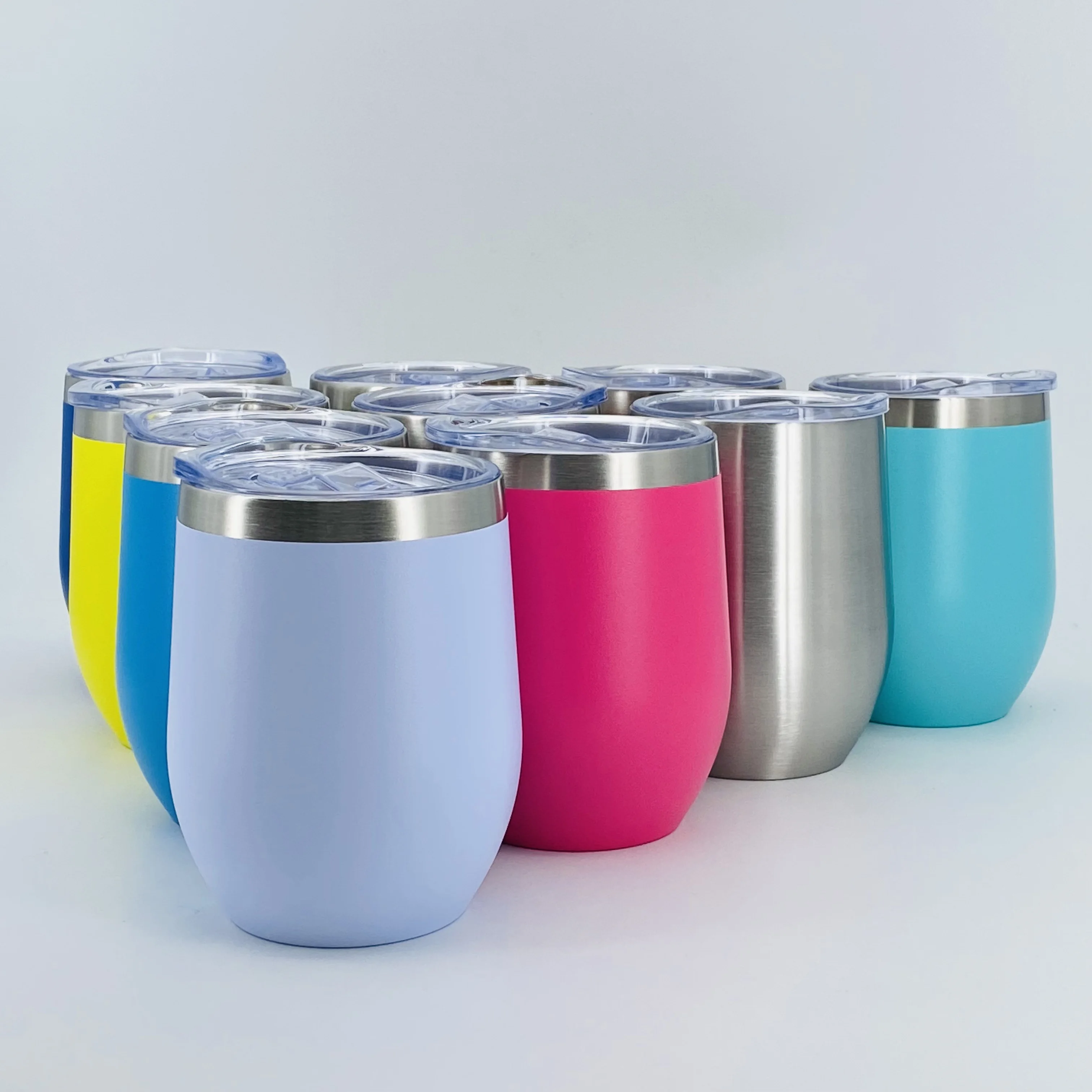 High Quality 12oz Wine Tumbler Wholesale Powder Coated Insulated Double Wall Stainless Steel Custom Wine Tumbler With Straw