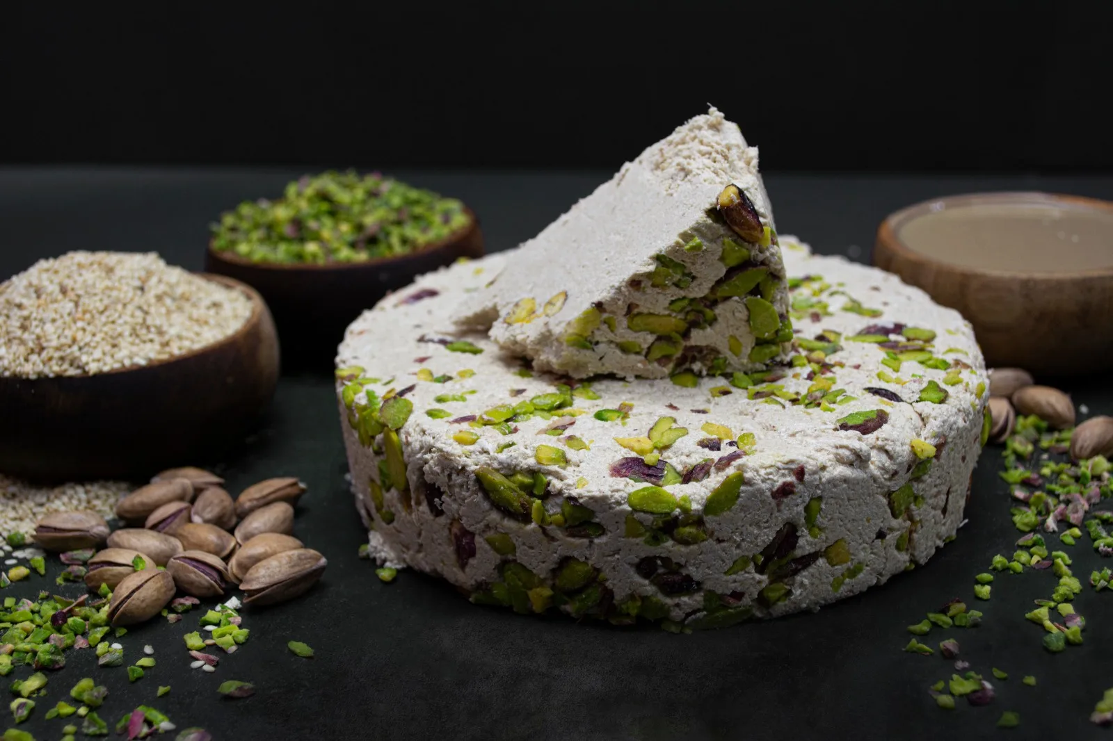 TAHINI HALVA WITH PISTACHIO 500 gr Premium Quality Turkish Tahini Halva Does not contain preservatives and additives