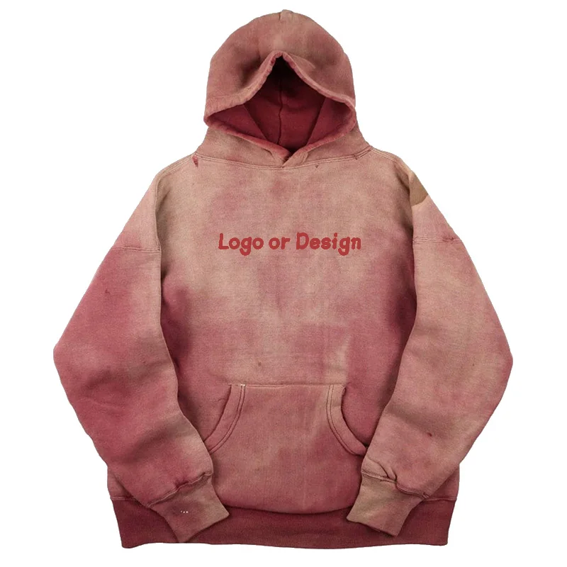 OEM Custom Logo Heavyweight 500 GSM Oversized Pink Color Custom Wholesale Vintage Acid Wash Hoodie For Unisex