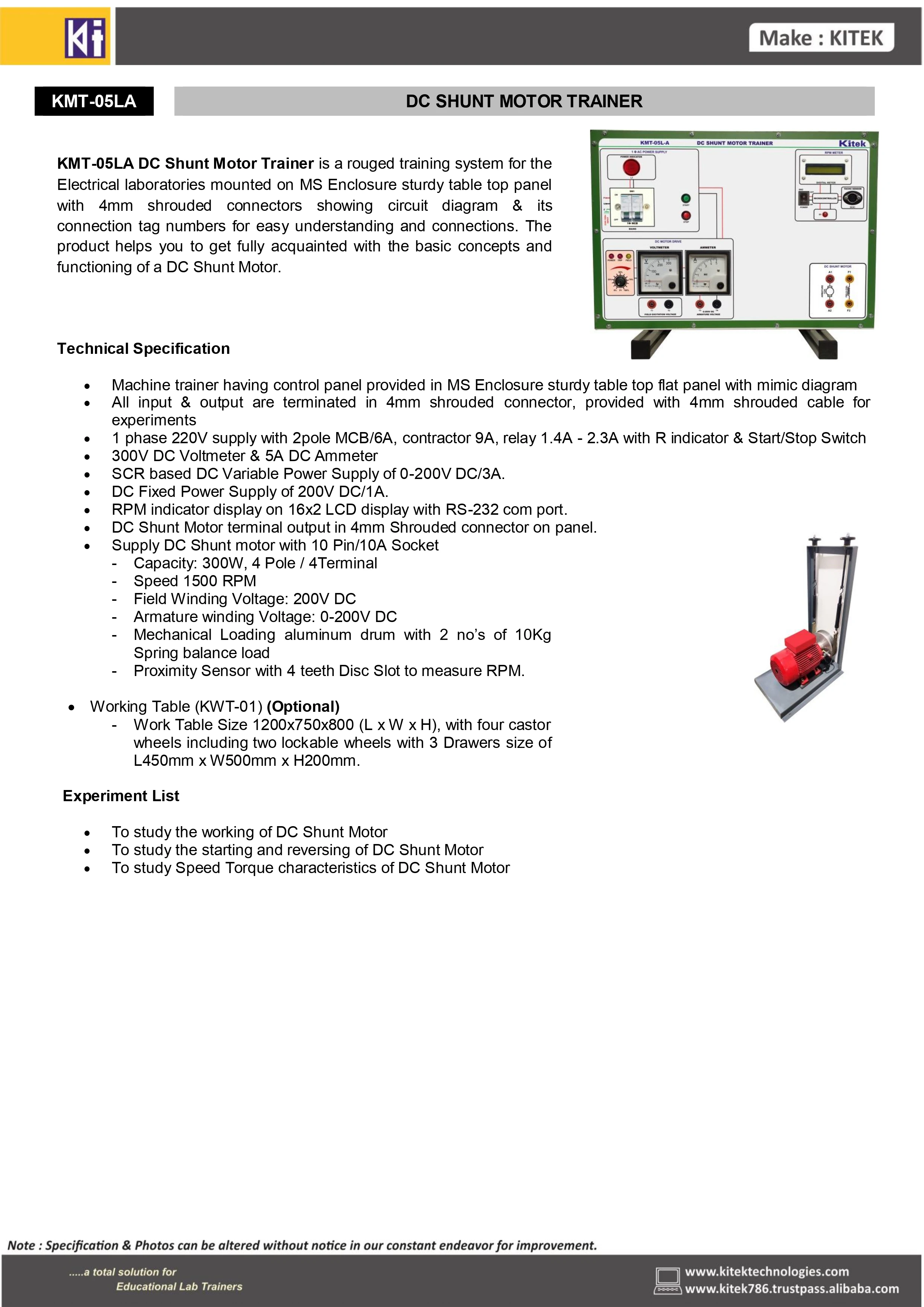 School Lab Equipment Plastic DC Shunt Motor Trainer Educational Equipment for Lab Training