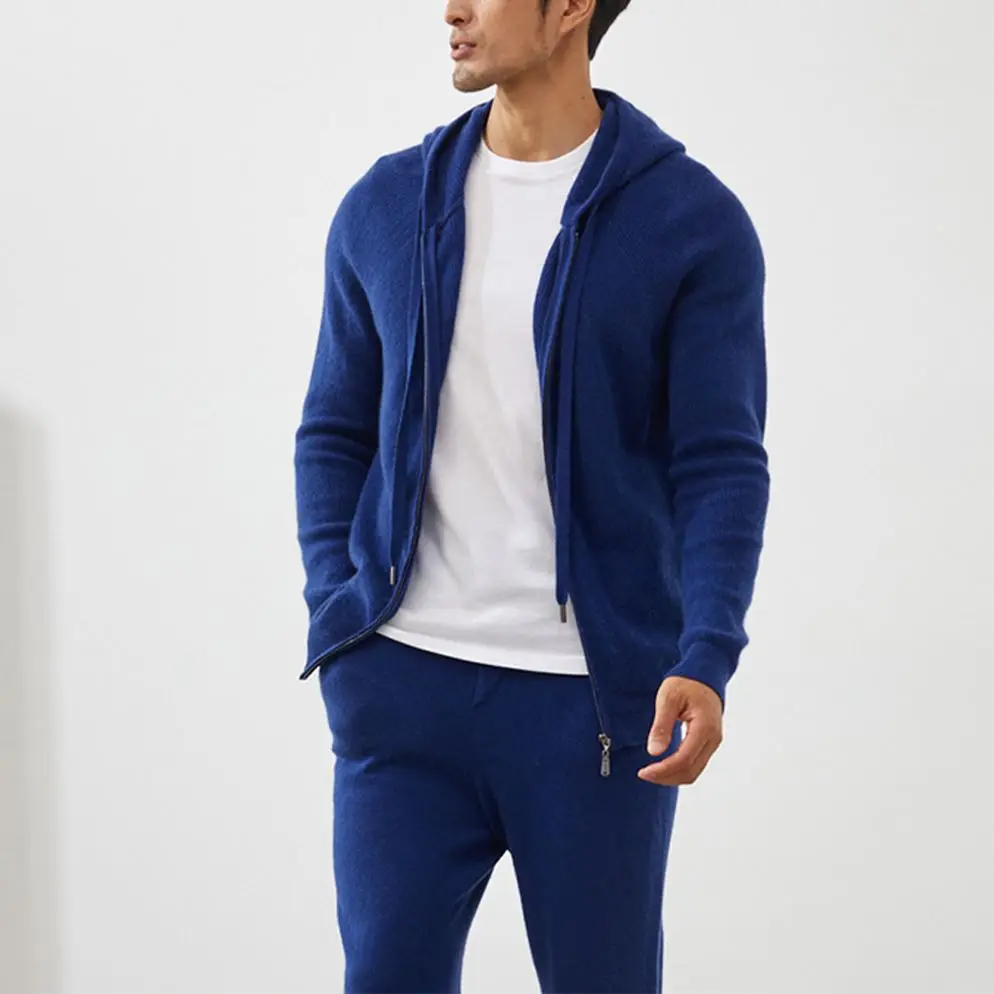 Custom Logo Men Zip Up Hoodies Sweatshirts Hooded Sweater Cardigan Trendy Knit Organic Cashmere Sweaters
