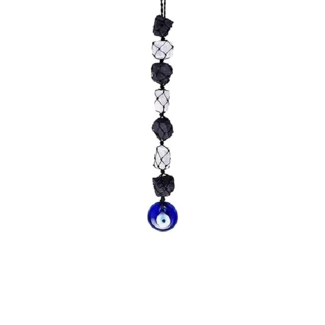 Buy Wholesale Selenite Black Tourmaline with Evil Eye  Handmade Thread Cage Tumbled Stone Hanger Car & Home Decor By King Agate