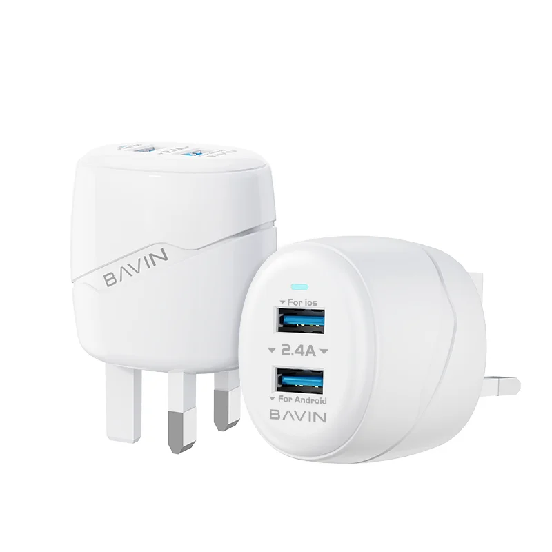 BAVIN HOT Electronics Fast Charging Portable Mobile 2 in 1 Cell Phone Dual USB Charger Type-c Lightnings Micro Data Cable