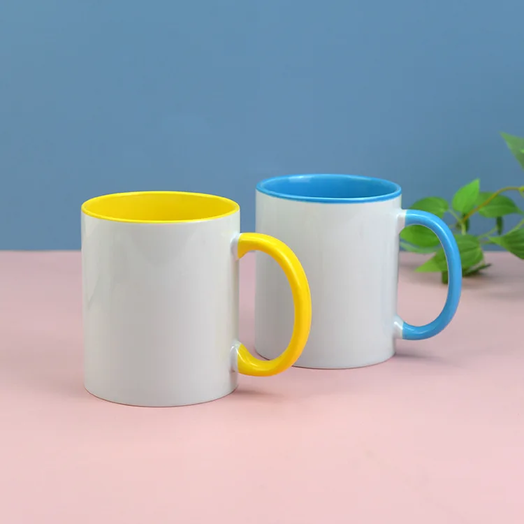 Hot sale heat transfer coated ceramic mug color handle custom wholesale mug sublimation blank 11oz white mug