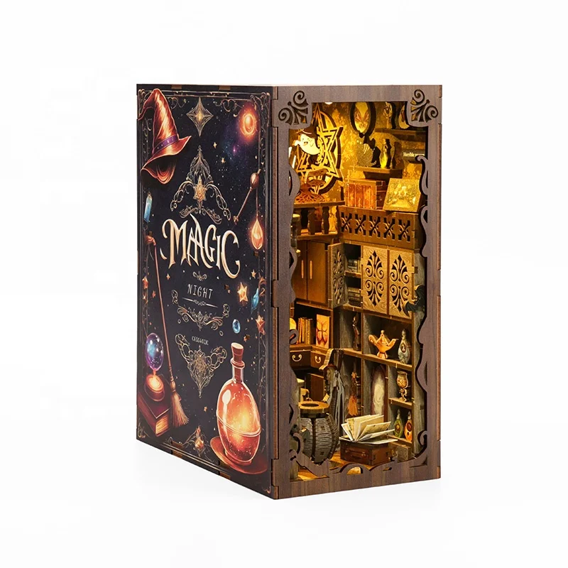 Custom magic library 3d diy beyond booknook wood puzzle inter estelar mini book nook kits for adults and kids