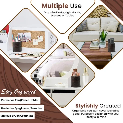 Multi-Functional Creative Color Round Leather Pen Holder Leather Pen Holder Stationery  With Alligator Print on 100% top grained