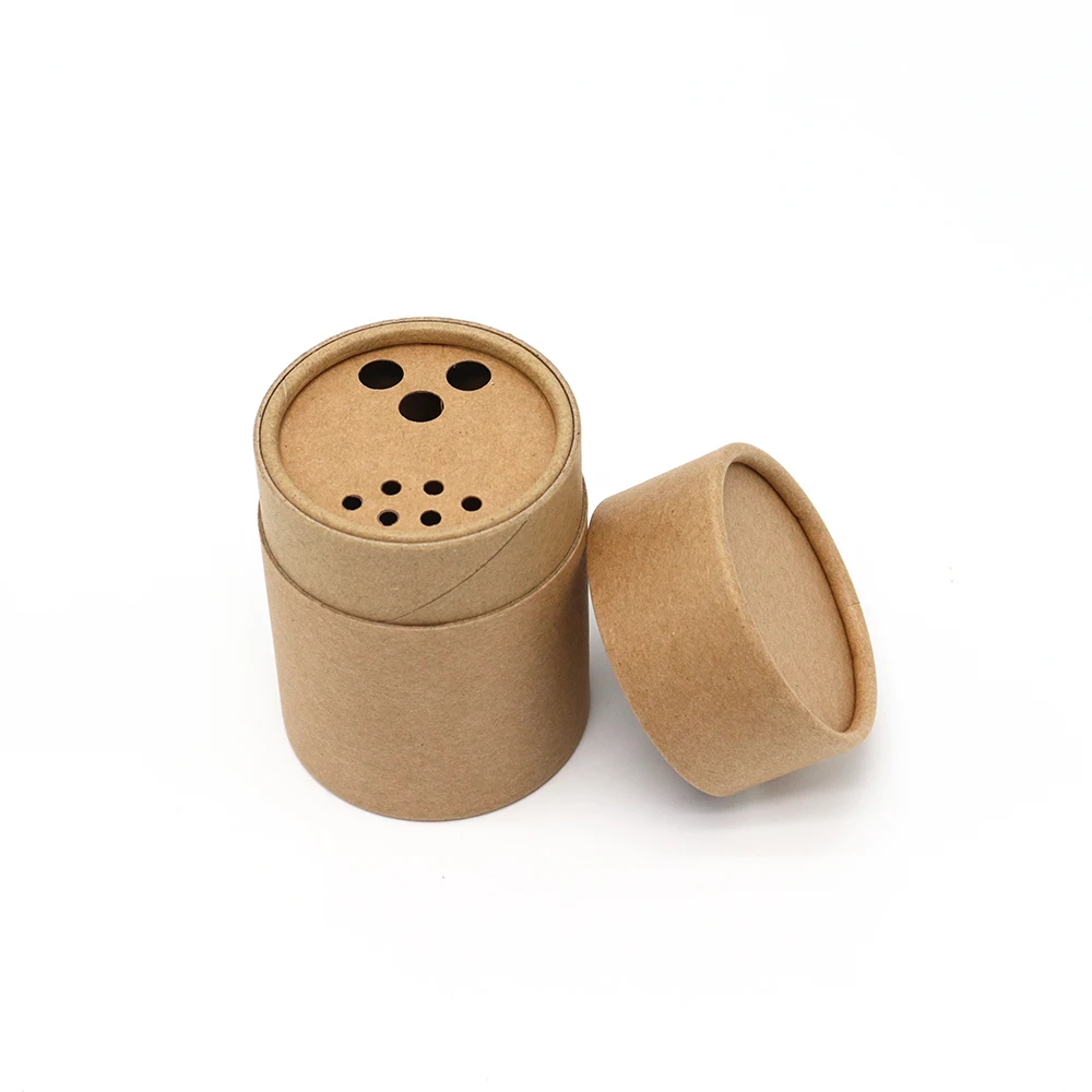Custom Made Round Ecofriendly Food Paper Cardboard Tube Container Sifter Kraft Spice Canister Loose Powder Top Shaker Paper Tube