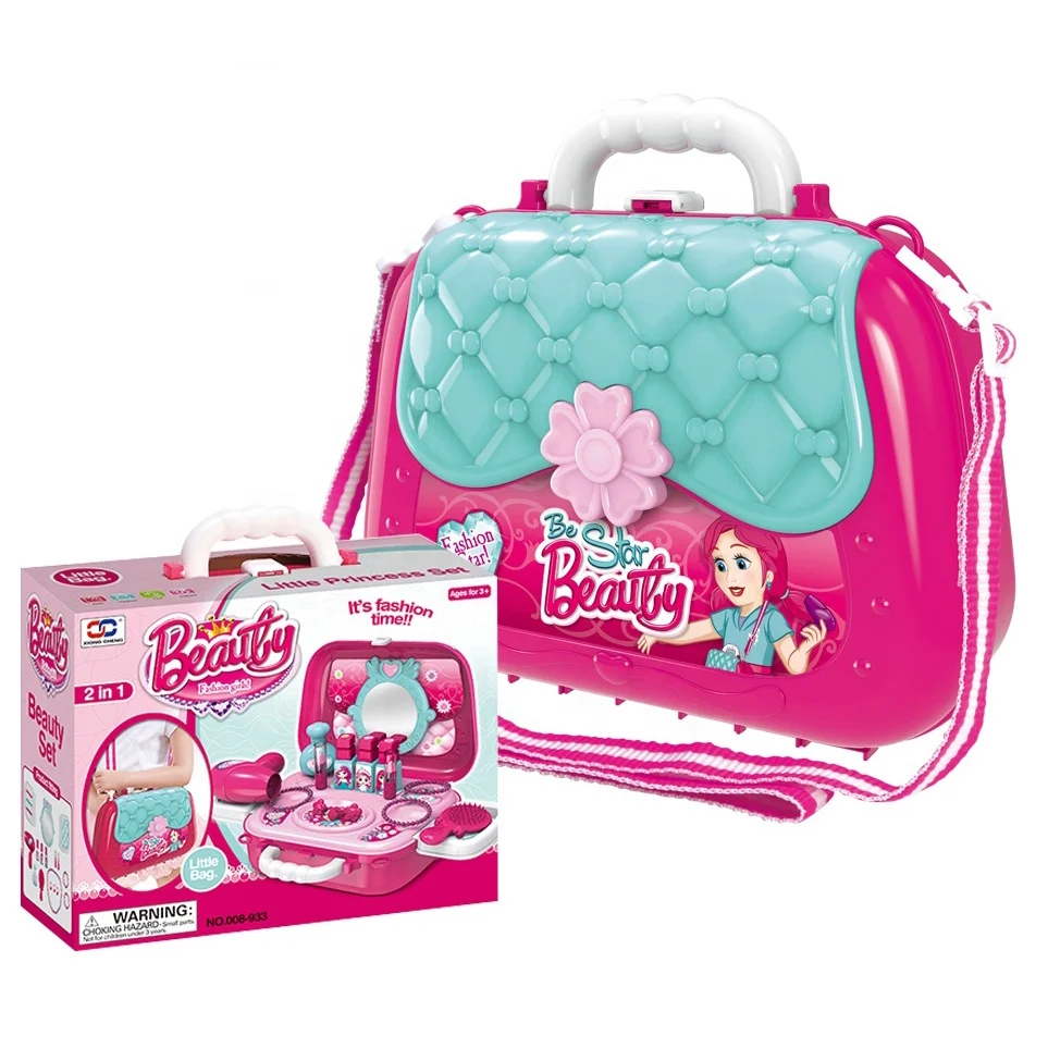 New Style Princess Girls Pretend Play Makeup Kit Fashion Bag with Party Dress Up Color Case Packed Kids Toy
