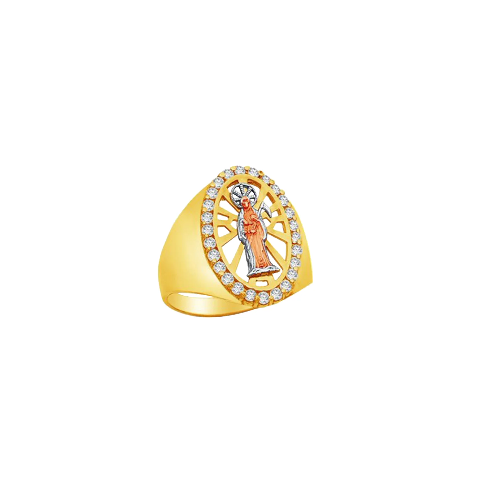 High Quality Religious Design Cubic Zirconia Studded Fashionable Ring Three-Tone for both Women and Men Non-Tarnish Jewelry
