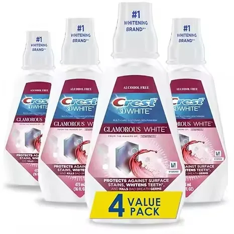 Crest 3 D White Arctic Mint 16 fl oz (473 mL) Pack 4 Multi-Care Whitening Alcohol-Free Mouthwash with