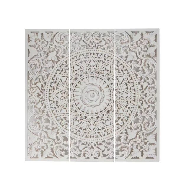 OEM Customized Decorative Living Room Solid Wooden Made Whitewashed Wood Wall Art Handcrafted Wall Art Manufactured In India