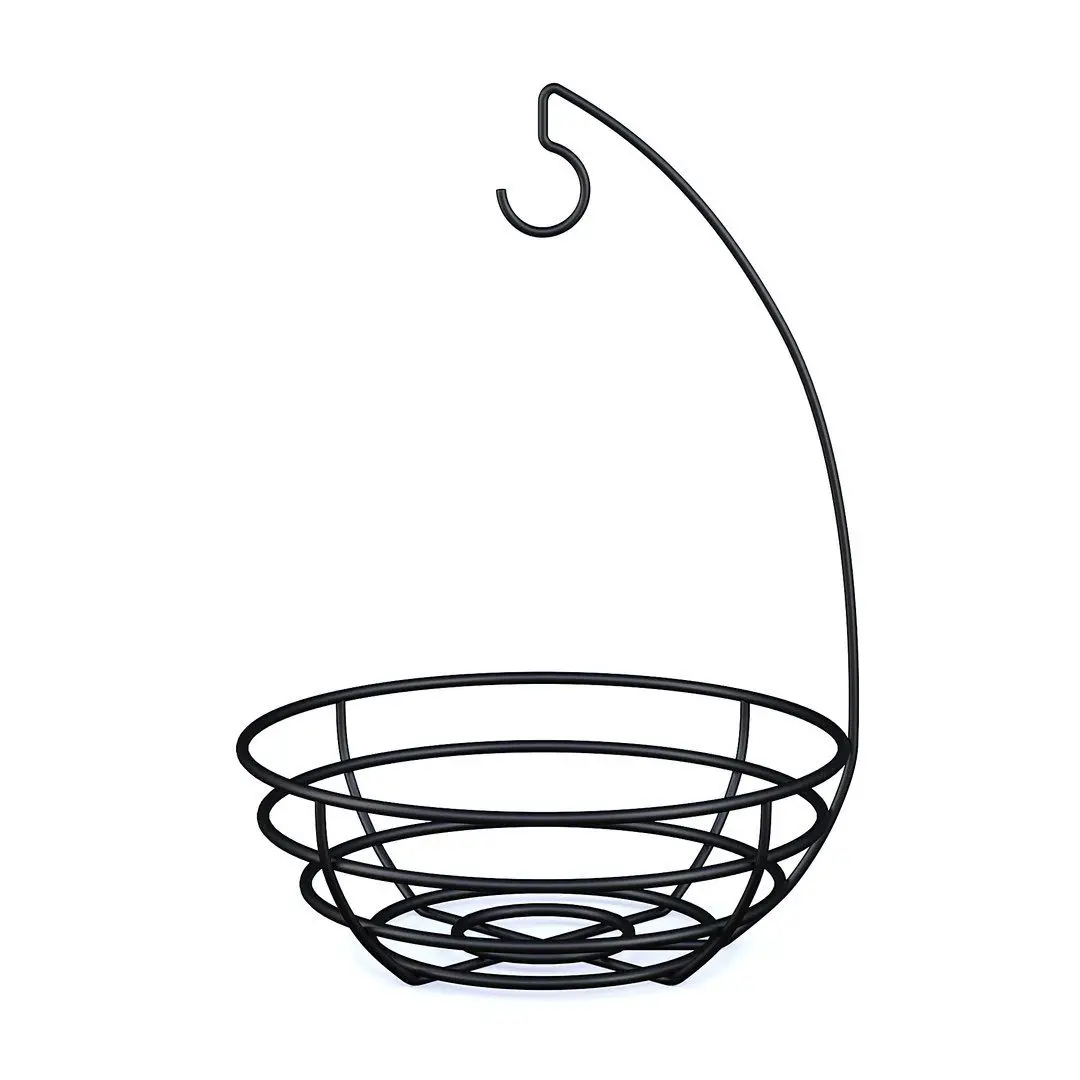 Cheap Single Tier Countertop Fruit Vegetables Basket Bowl Storage Kitchen Rack With Banana Hanger Black