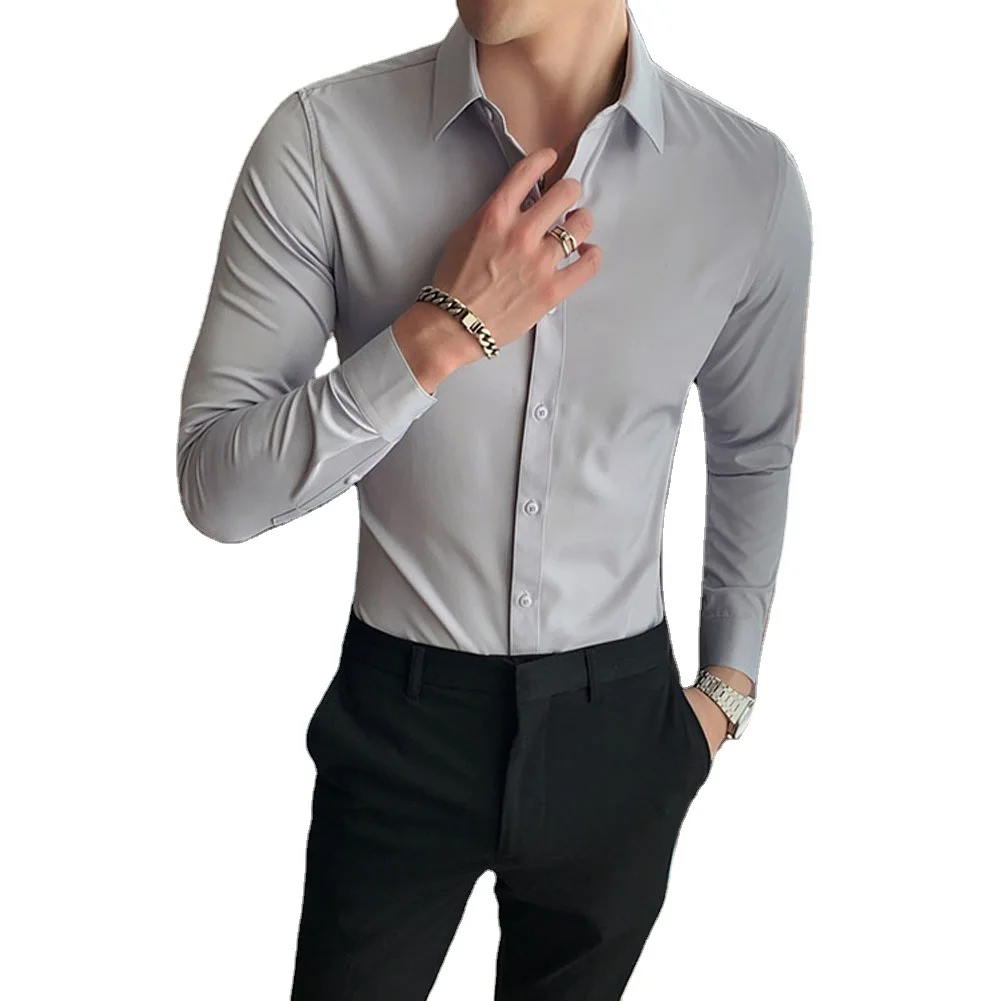 Mens Long Sleeves Shirts top trending silk made smooth Business Work Formal Dress Shirts 100% Cotton Men Custom dress shirt
