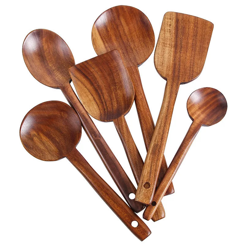 Natural Teak Wooden Cooking Set Kitchen Utensil Long Handle Restaurant Bamboo Spoon Acacina Wood Soup Spoons 2024