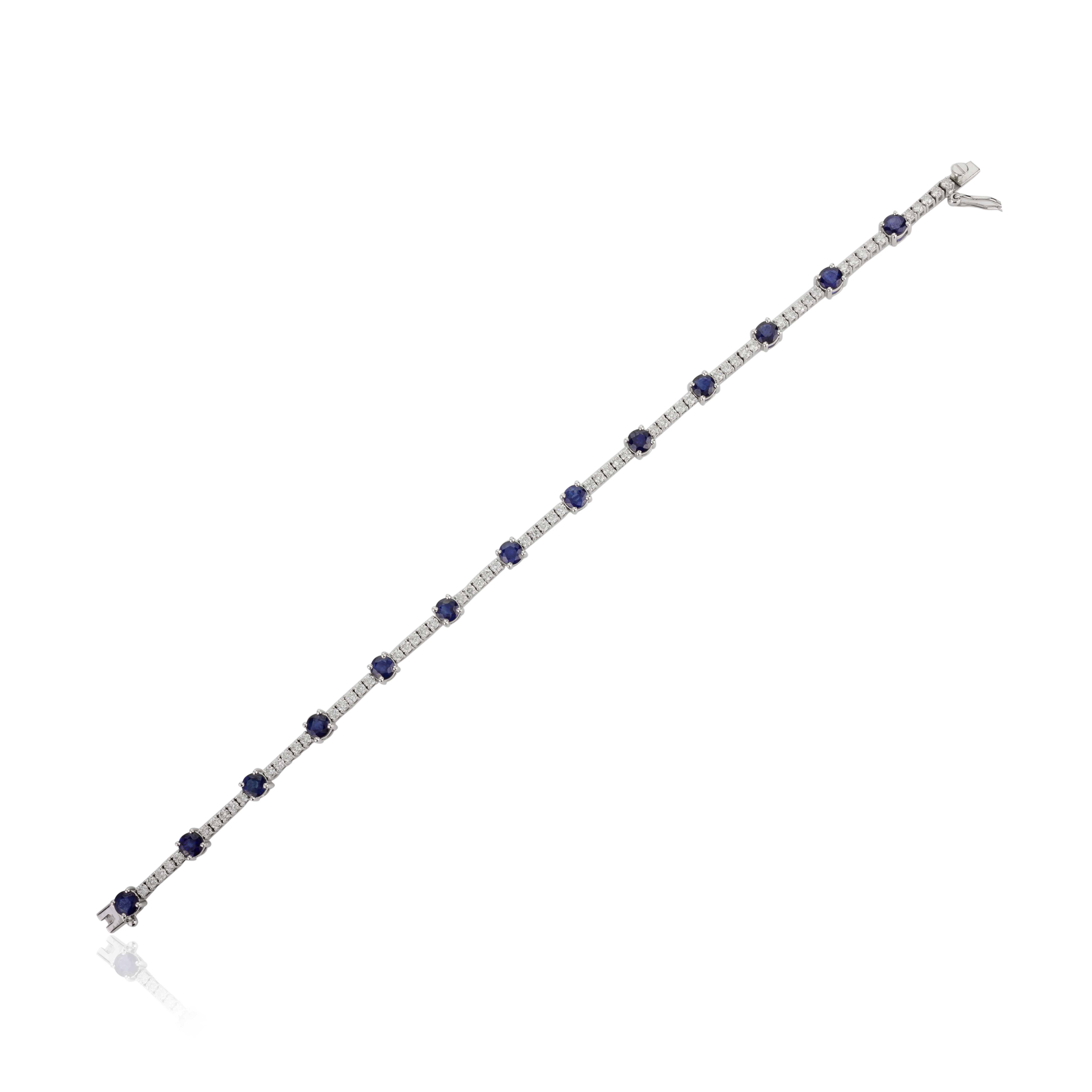 New Arrivals Latest Luxury Collection 100% Natural Blue Sapphire and Diamond Tennis Bracelet 18k White Gold Handmade Jewelry