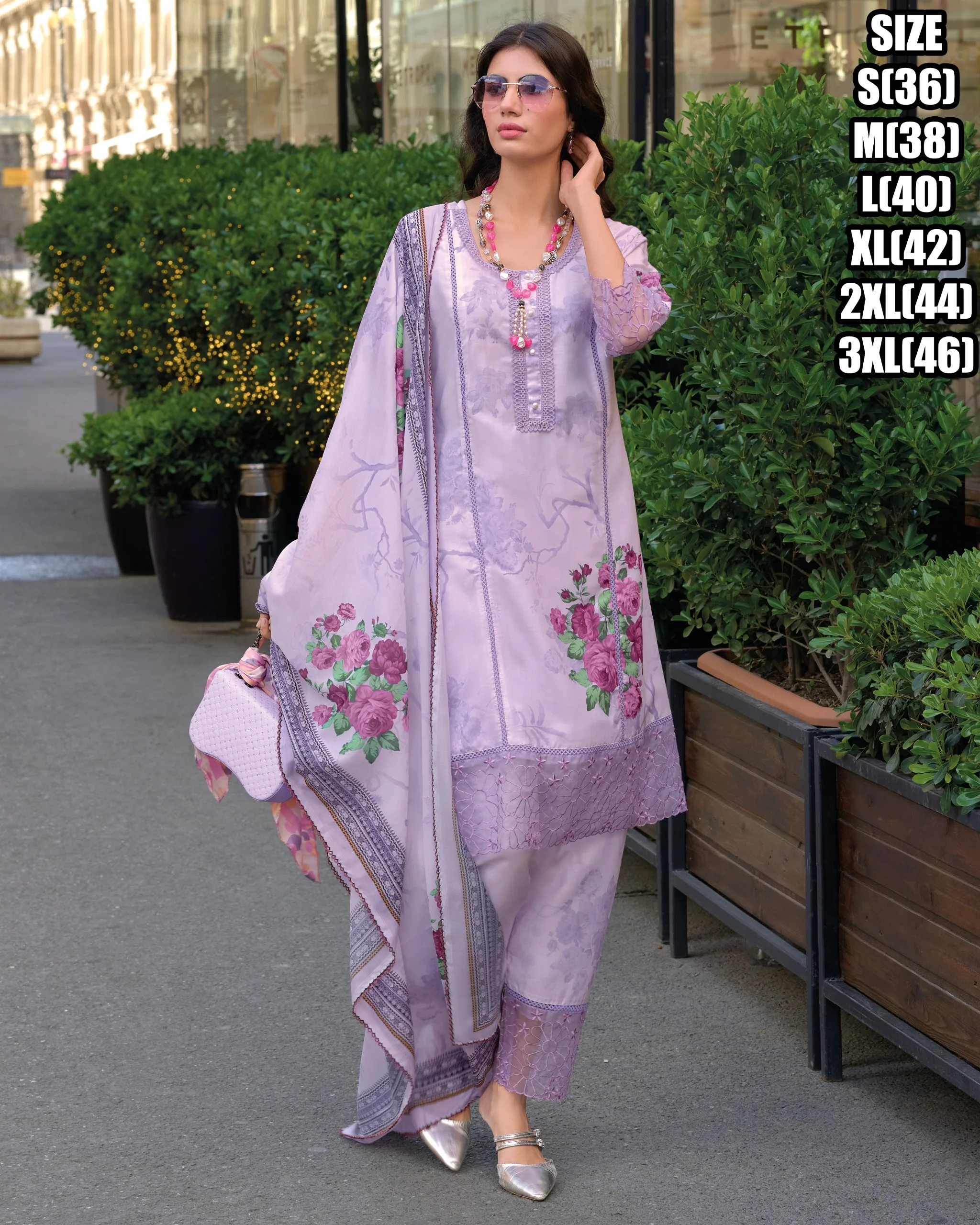 Floral Digital Print Embroidered Cotton Straight Above Knee Length Kurti Pent Set Available At Online And You Can Buy Wholesale