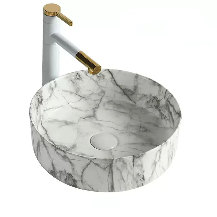 Lavabo New Design Hotel Round Washbasin Countertop White Marble Bathroom Sink Hand Wash Art Basin