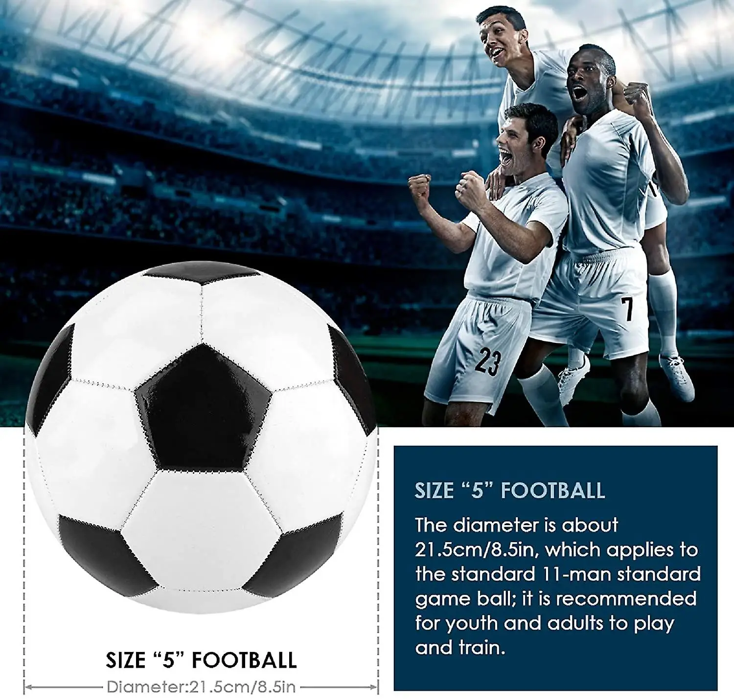 Size 5 Stable High-Strength Match Game Ball  Soccer Training Balls,  Black And White ,Indoor And Outdoor