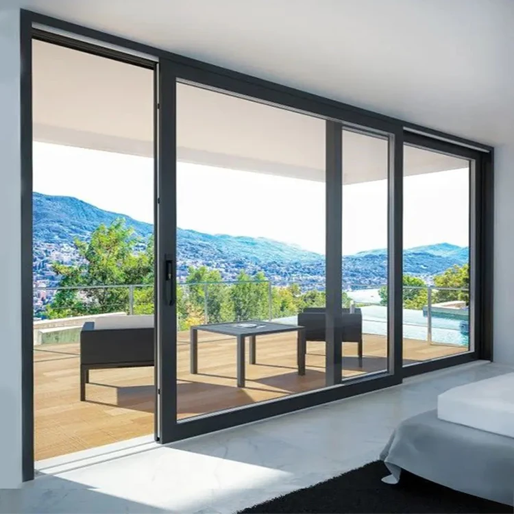 Chinese design house villa exterior hurricane proof metal frame aluminium profile triple glass sliding door