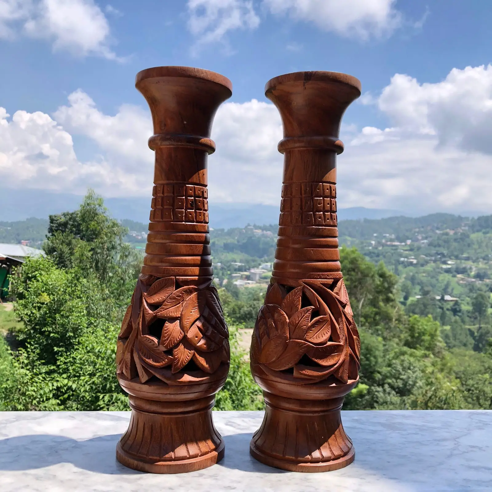 Hand Carved Custom made Wooden Flower Vase Home Decoration Wooden Vase Indoor wooden vase