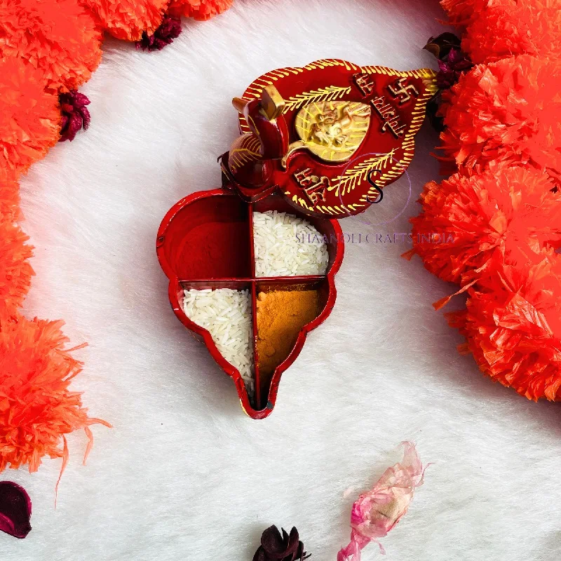 Handcrafted Wooden Tika Chopra in Peacock Shape With Meenakari Work Kumkum Box With 4 Section for Roli and Kumkum and Chandan