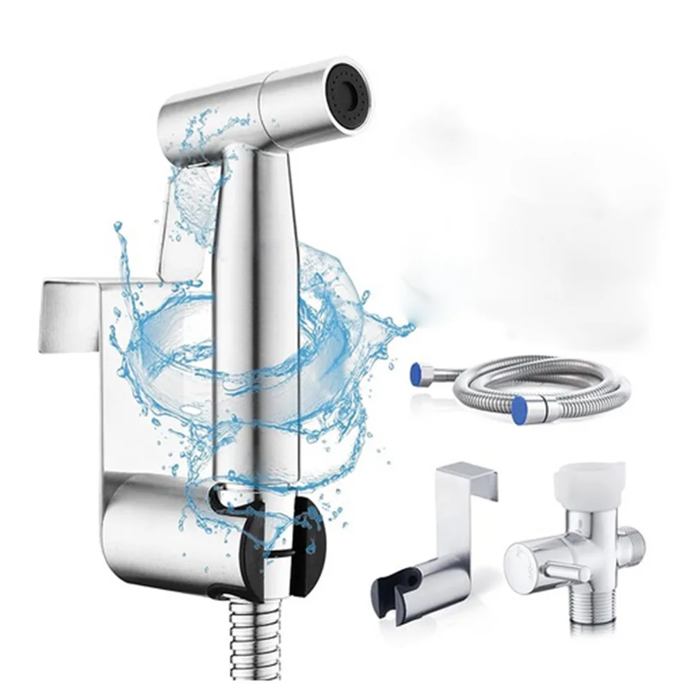 Dual Control Valve Mini Toilet Chrome Bidet Sprayer With Stainless Steel Ultra-slim Fresh Clean Water Sprayer