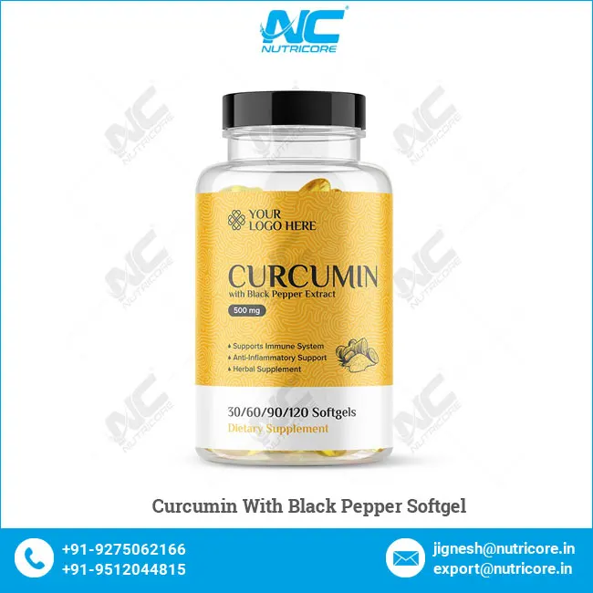 Private Label Customized Logo Best Selling Wholesale Dietary Supplement Curcumin with Black Pepper Softgel from India