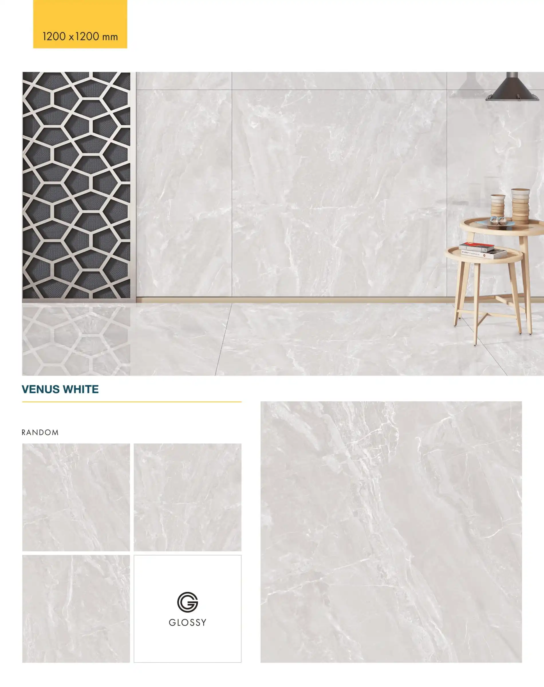 Tiles porcelain glazed vitrified body glossy surface big size slab 1200x1200 mm  look like marble for interior wall and floor