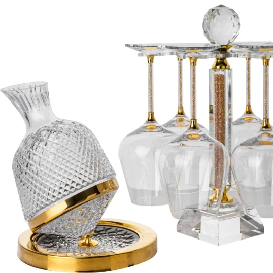 High quality Whisky decanter Wine Set for Hotel Luxury style Gold color 100% Lead Free Crystal Wine service set