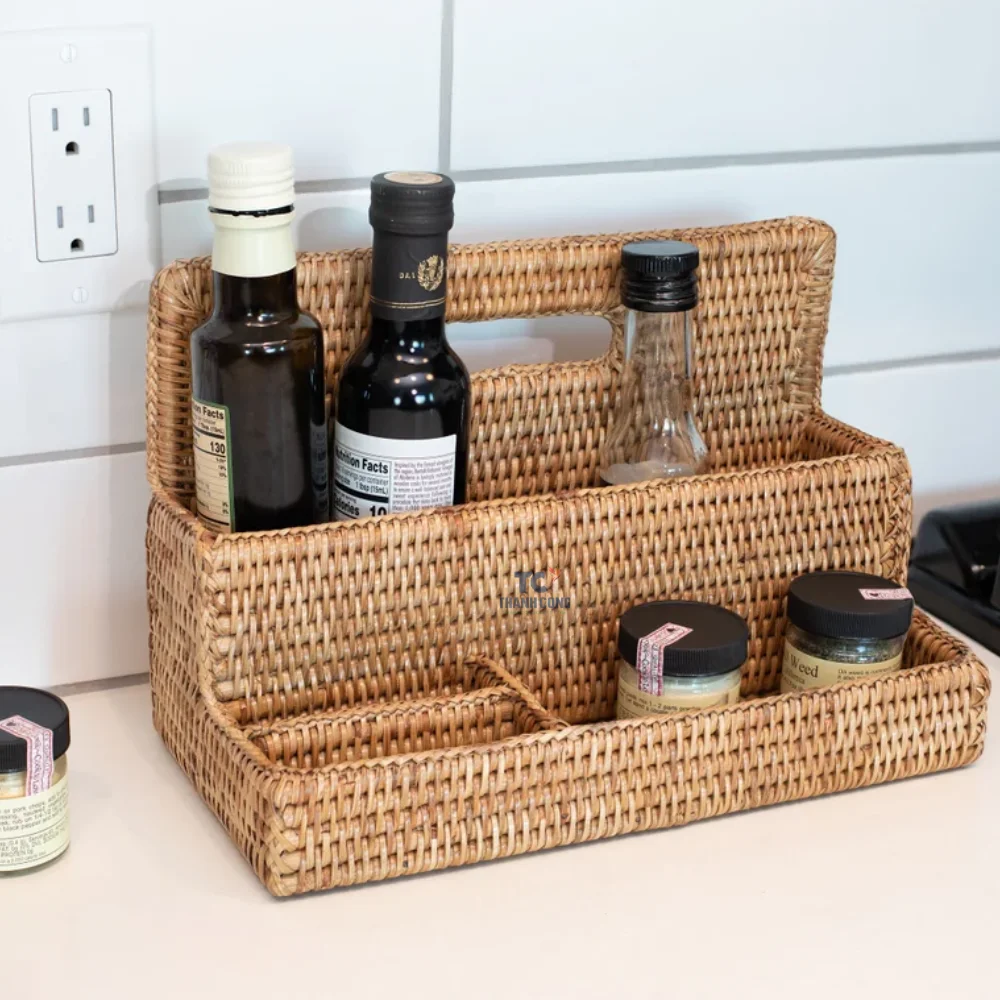 Handmade Rattan Standing Stationary Sorter For Wholesales Desk Organizers Large Capacity Pen Holder