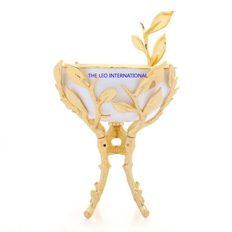 Stainless steel shiny polish brass metal gold plated white marble base Chocolate Bowls set of 3 Arabian style 10X5X10 Inch Dubai