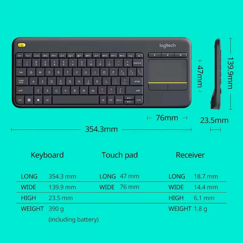Custom Russian Logitech K400 plus Ergonomic Office Pc Phone Mobile Switches RGB Computer Laptop Tablet Touch Wireless Keyboard