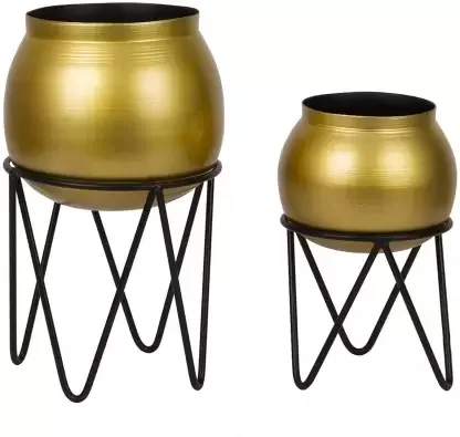 Новый металлический напольный горшок набор из 3 предметов идеально подходит для наружного домашнего декора круглый с металлической подставкой растений (золото