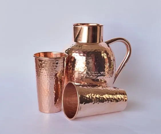 Hottest Selling Copper Pitcher with Set of Two Tumbler Customize Hammered Design Copper Jug Glass kitchen accessories