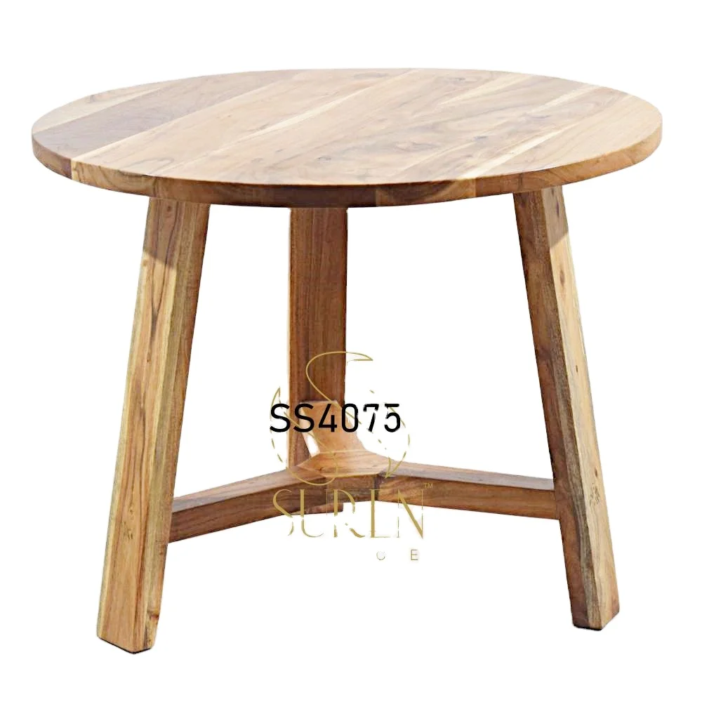 Natural Wooden Finish Handcrafted Wood Looking Designer Round Solid Wood Hotels and Resort Center Table