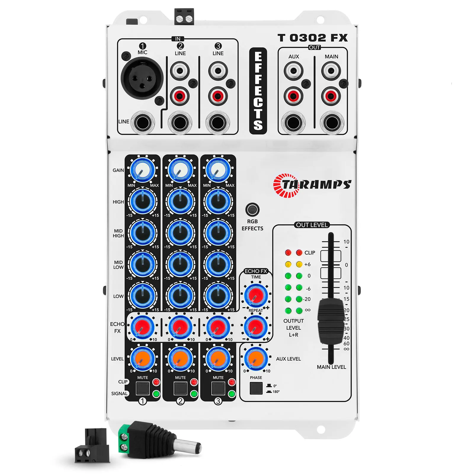 Taramps T0302 FX Multicolor Professional Audio Mixer 69 RGB LED and VU Effects 4 Band Equalizer Echo FX 3 Input Channels Sound