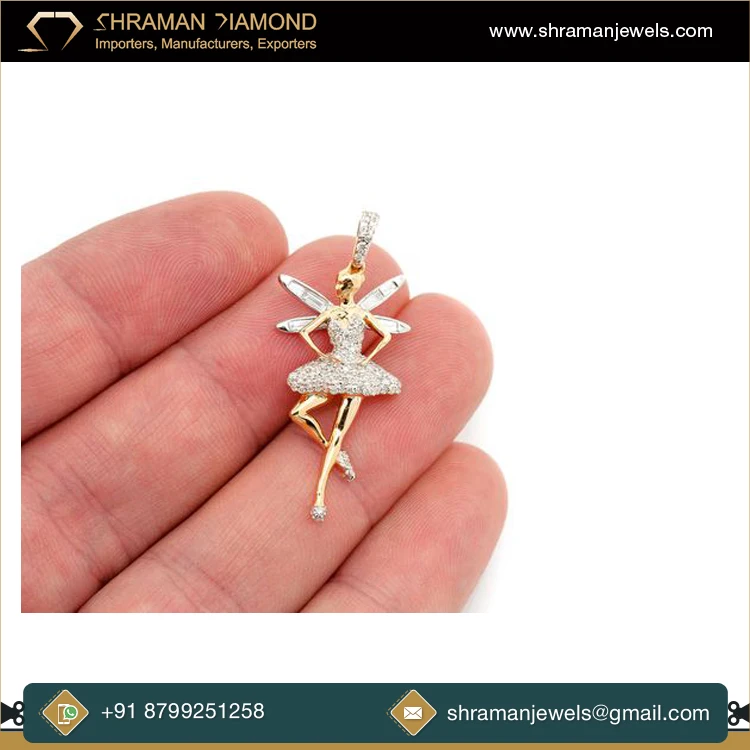 Excellent Quality IGL Certified 1 CTS and 11 Grams 14K Gold Plated Iced Out Ballerina Wings Custom Moissanite Diamond Pendant