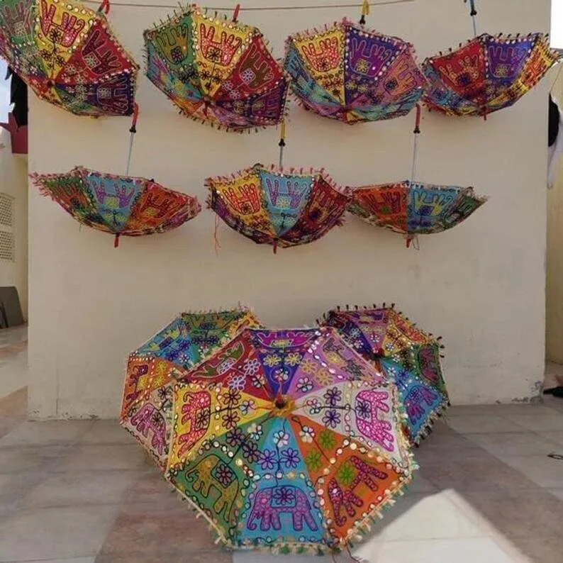 Wholesale Lot of Patchwork Umbrella Decorative Elephant Embroidered  Wedding Decor Traditional Parasol Rajasthani Stage Backdrop