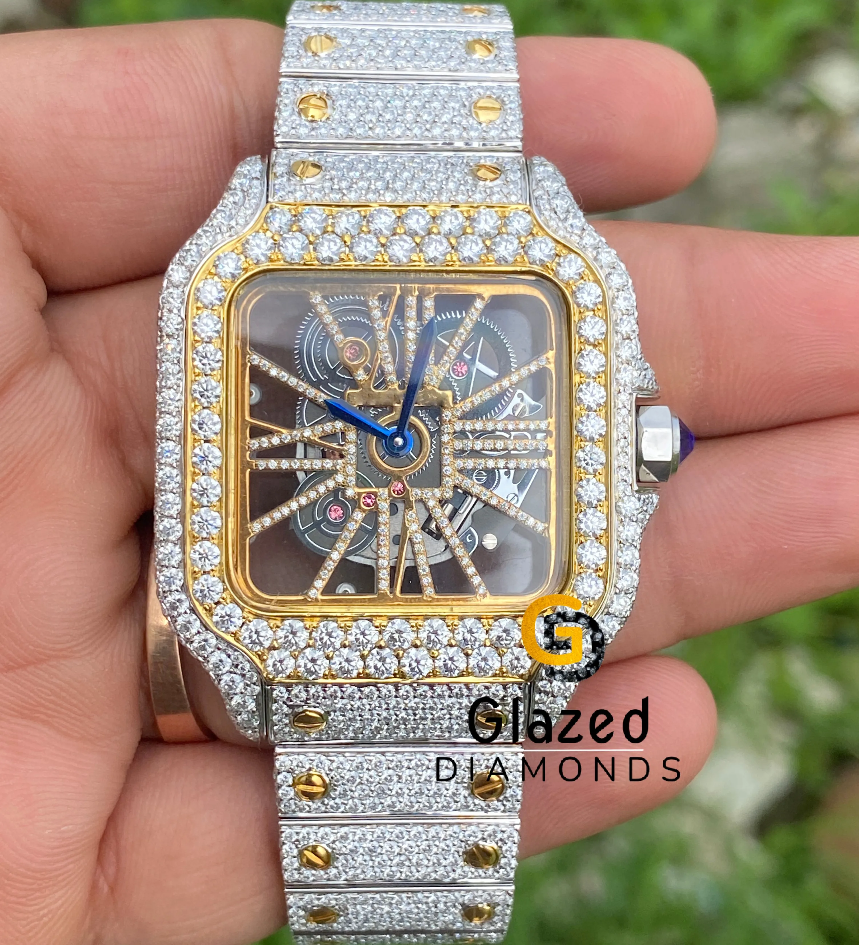 Introducing Brand New Luxury Stainless Steel Hip Hop Skeleton Watch For Men Embellished With Vvs Clarity Moissanite Diamonds