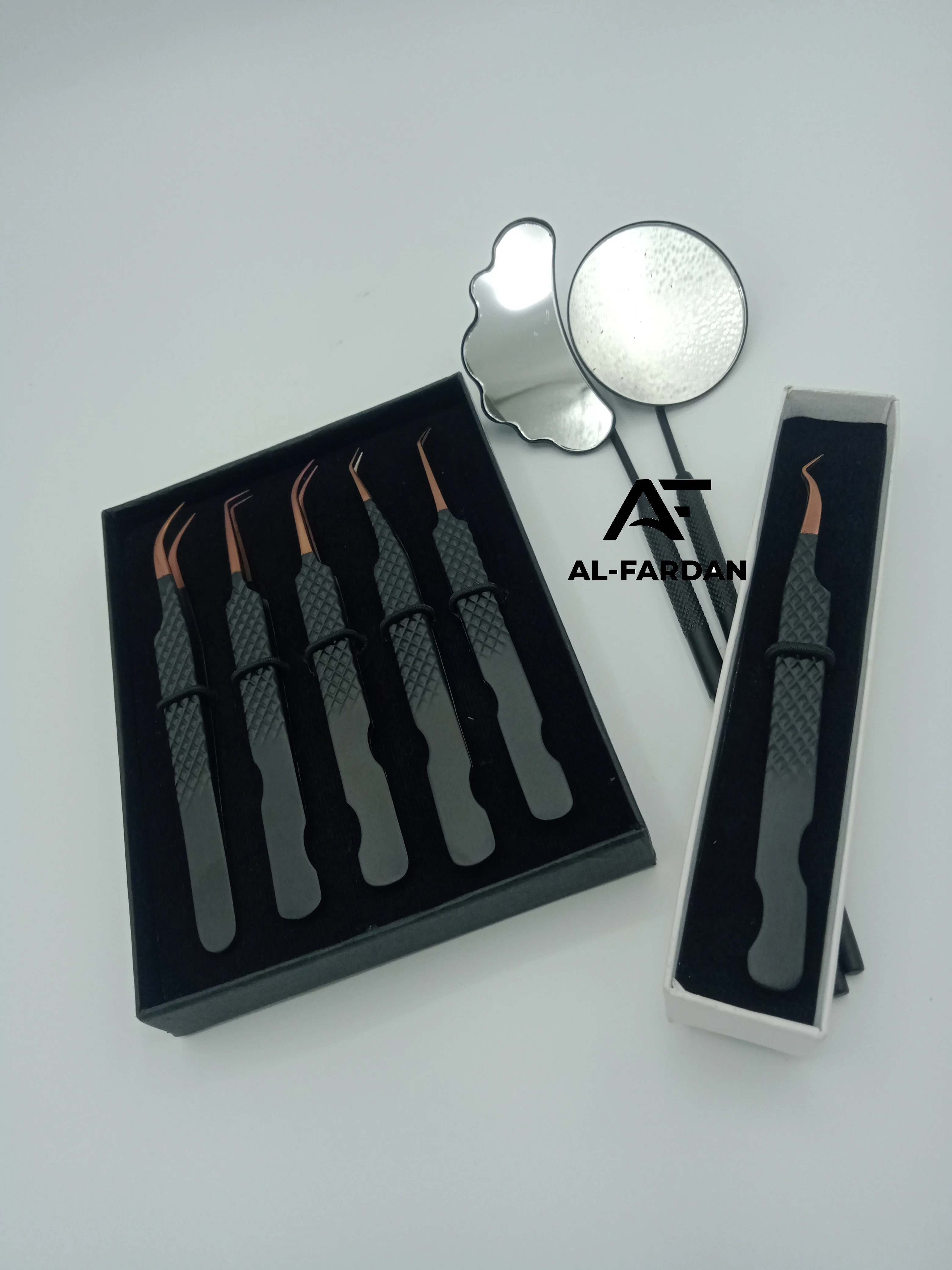 Matte Black With Rose Gold Color Tip Tweezers For Eyelash Extension Diamond Grip Stainless Steel Lash Tweezer With Mirror Handle