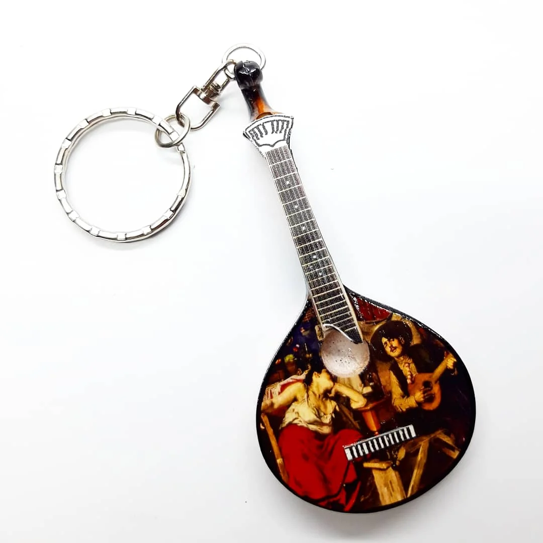 Miniature wooden portuguesse guitar keychain for decoration