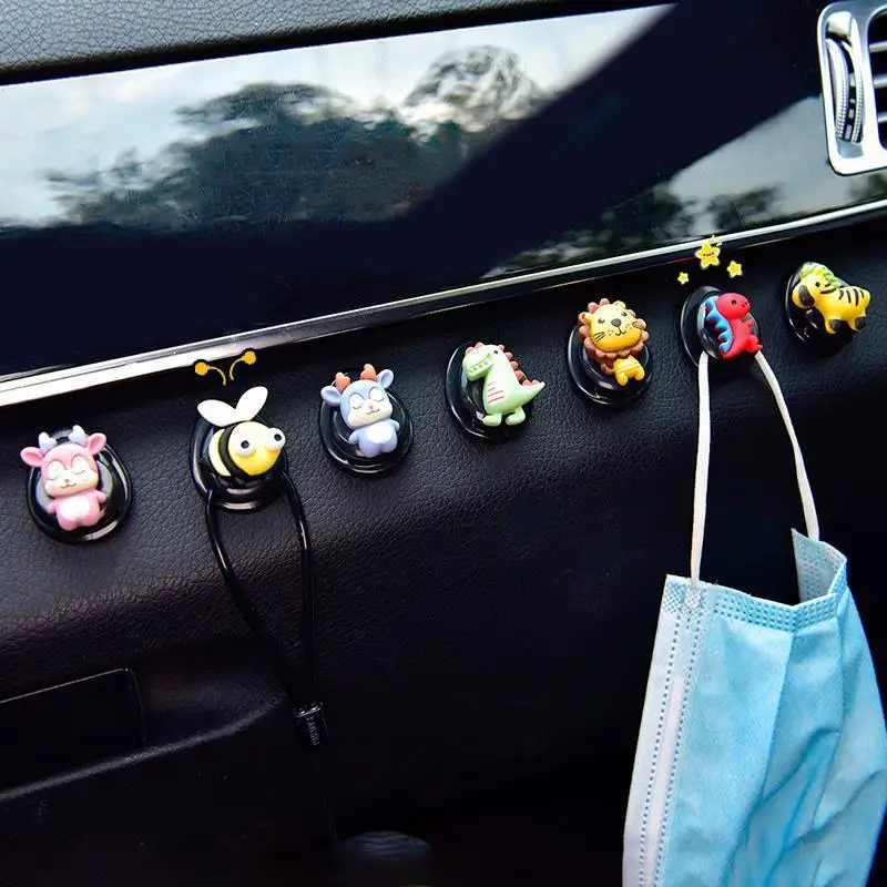 Car Mini Cartoon Hooks Cute Animal Decoration Automobile Interior Organizer Holder Durable Small Hook Car Accessories
